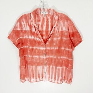 Anthropologie Bella Dahl Women's Red Tie-Dye Button-Up Top sz Large
